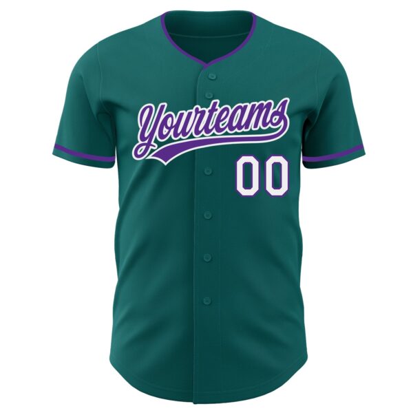 Custom Teal Purple-White Authentic Baseball Jersey