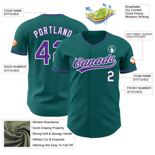 Custom Teal Purple-White Authentic Baseball Jersey