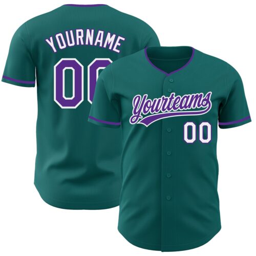 Teal0456 Custom Teal Purple-White Authentic Baseball Jersey