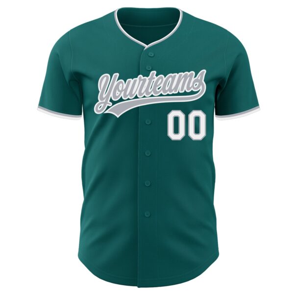 Custom Teal Gray-White Authentic Baseball Jersey