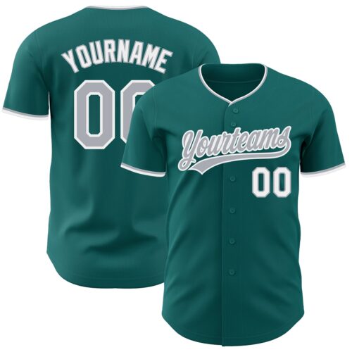 Teal0457 Custom Teal Gray-White Authentic Baseball Jersey