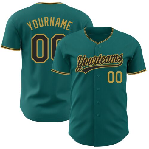 Teal0458 Custom Teal Black-Old Gold Authentic Baseball Jersey