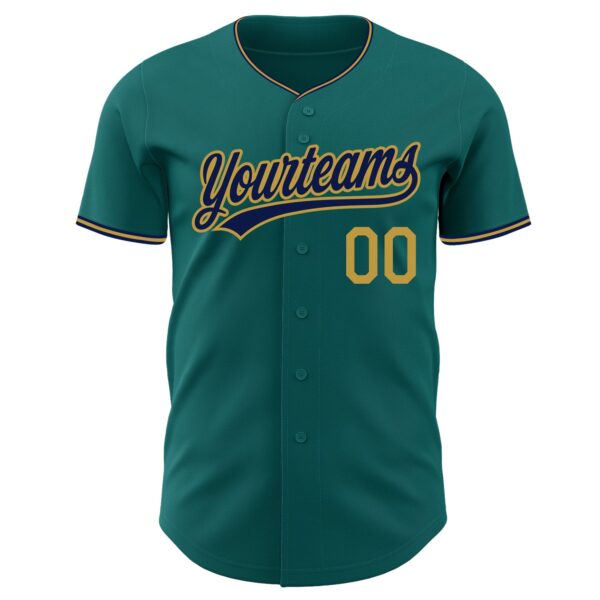 Custom Teal Navy-Old Gold Authentic Baseball Jersey