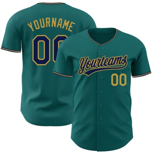 Teal0459 Custom Teal Navy-Old Gold Authentic Baseball Jersey