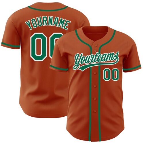 TexasOrange0010_e3759c01-1969-4b94-8cd4-ab4147b955be Custom Texas Orange Kelly Green-White Authentic Baseball Jersey