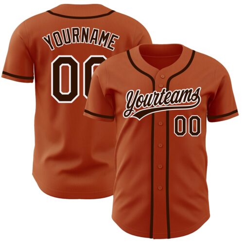 TexasOrange0012_0d45f3a5-d9b3-4edc-9ce1-e4018bc472e4 Custom Texas Orange Brown-White Authentic Baseball Jersey