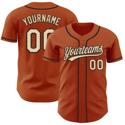 TexasOrange0035 Custom Texas Orange Cream-Black Authentic Baseball Jersey