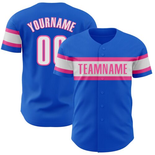 ThunderBlue0057 Custom Thunder Blue White-Pink Authentic Baseball Jersey
