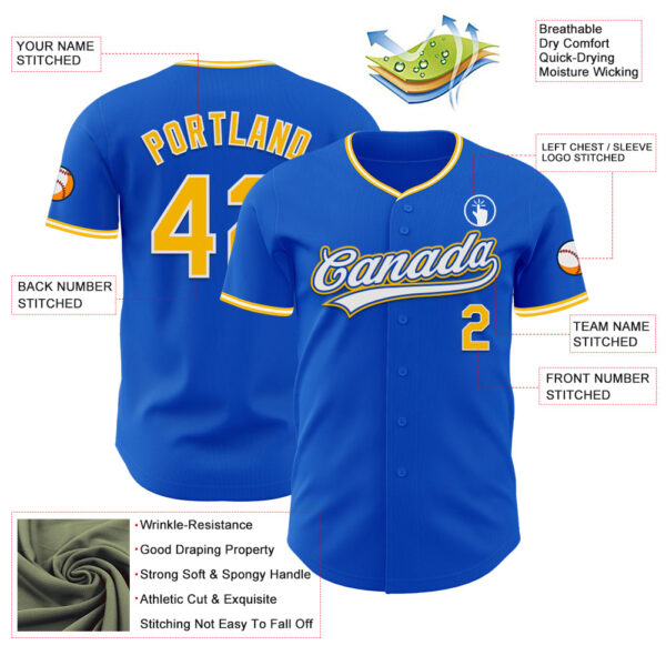 Custom Thunder Blue Gold-White Authentic Baseball Jersey