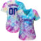 Custom Tie Dye Royal-Pink 3D Authentic Baseball Jersey