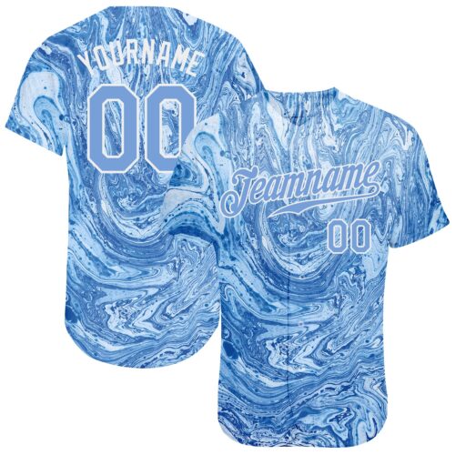 TieD0056 Custom Tie Dye Light Blue-White 3D Authentic Baseball Jersey
