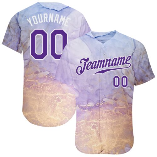TieD0058 Custom Tie Dye Purple-White 3D Authentic Baseball Jersey