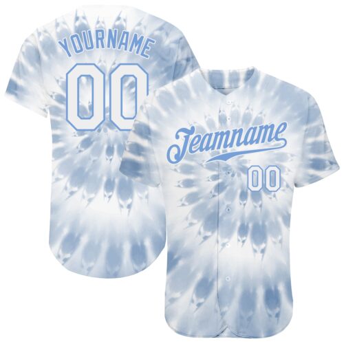 TieD0063_63d8f0cc-b277-421a-b719-3e4ba62492f3 Custom Tie Dye White-Light Blue 3D Watercolor Authentic Baseball Jersey
