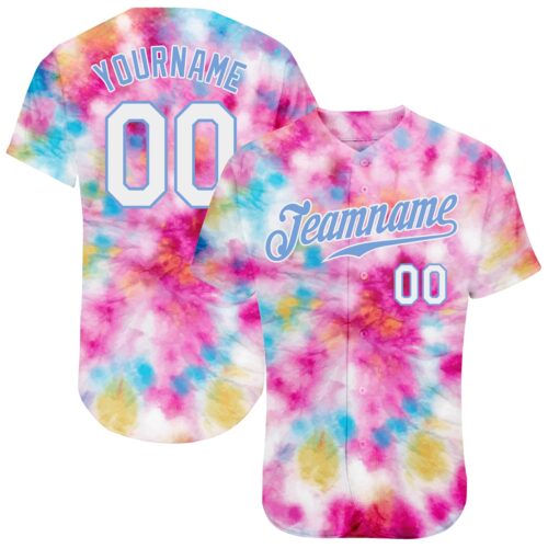 TieD0064_b505683e-cf6c-4e51-9d55-79470a3a05e1 Custom Tie Dye White-Light Blue 3D Colorful Watercolor Authentic Baseball Jersey
