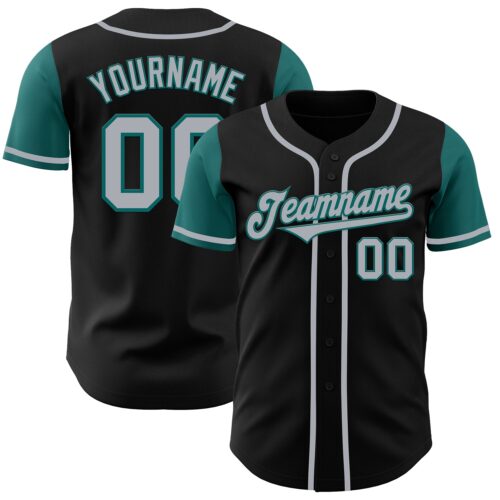 TwoTone0031 Custom Black Gray-Teal Authentic Two Tone Baseball Jersey