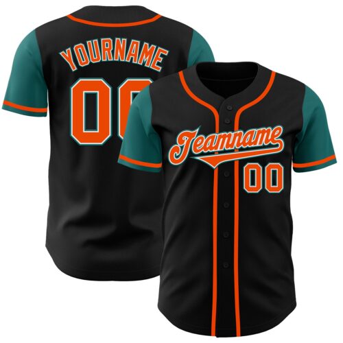 TwoTone0032 Custom Black Orange-Teal Authentic Two Tone Baseball Jersey