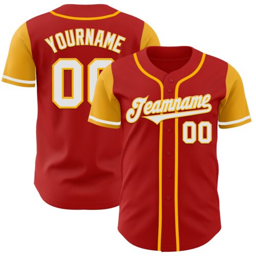 TwoTone0041 Custom Red White-Gold Authentic Two Tone Baseball Jersey