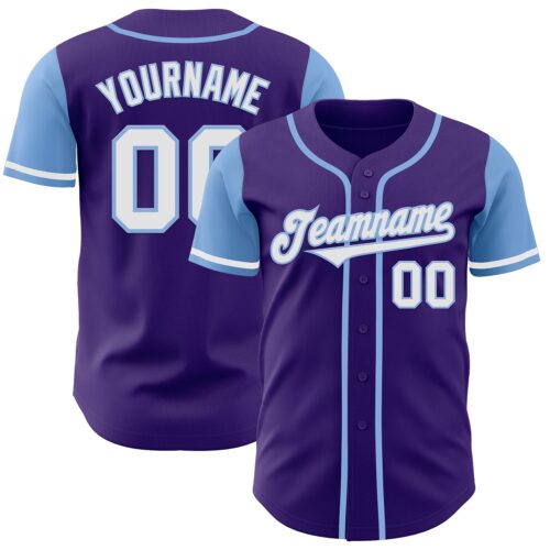 TwoTone0080 Custom Purple White-Light Blue Authentic Two Tone Baseball Jersey