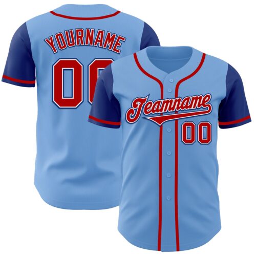 TwoTone0099 Custom Light Blue Red-Royal Authentic Two Tone Baseball Jersey