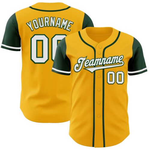 TwoTone0113 Custom Gold White-Green Authentic Two Tone Baseball Jersey
