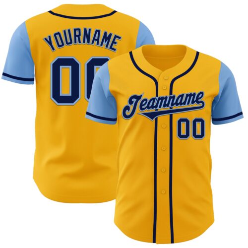 TwoTone0115 Custom Gold Navy-Light Blue Authentic Two Tone Baseball Jersey