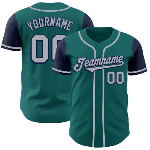TwoTone0120 Custom Teal Gray-Navy Authentic Two Tone Baseball Jersey