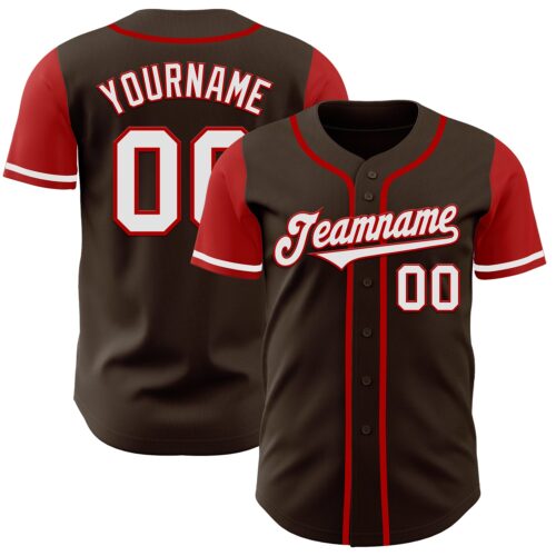TwoTone0125 Custom Brown White-Red Authentic Two Tone Baseball Jersey