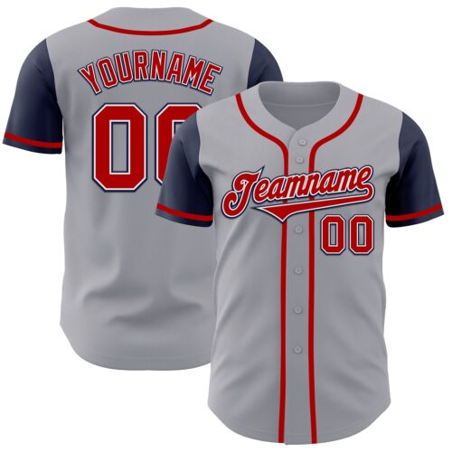 TwoTone0131 Custom Gray Red-Navy Authentic Two Tone Baseball Jersey