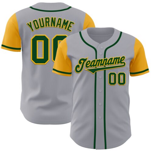 TwoTone0134 Custom Gray Green-Gold Authentic Two Tone Baseball Jersey