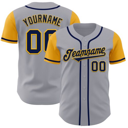 TwoTone0135 Custom Gray Navy-Gold Authentic Two Tone Baseball Jersey