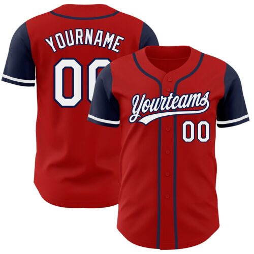 TwoTone0162 Custom Red White-Navy Authentic Two Tone Baseball Jersey