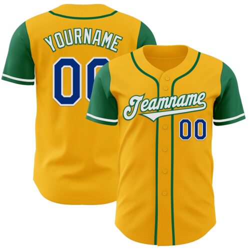 TwoTone0177 Custom Gold Royal-Kelly Green Authentic Two Tone Baseball Jersey