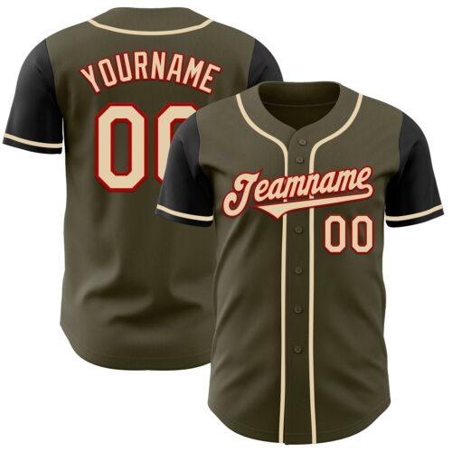 TwoTone0181 Custom Olive Cream Red-Black Authentic Salute To Service Two Tone Baseball Jersey