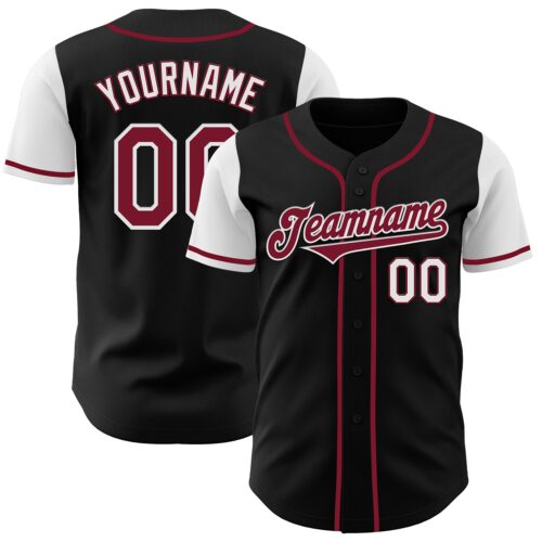 TwoTone0184 Custom Black Crimson-White Authentic Two Tone Baseball Jersey