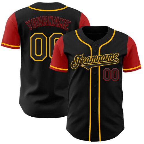 TwoTone0187 Custom Black Gold-Red Authentic Two Tone Baseball Jersey