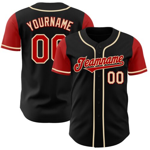 TwoTone0190 Custom Black Red-Cream Authentic Two Tone Baseball Jersey
