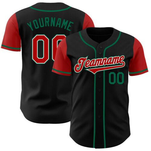 TwoTone0193 Custom Black Red-Kelly Green Authentic Two Tone Baseball Jersey