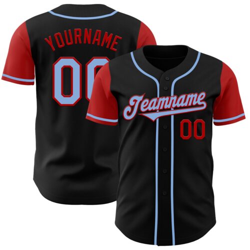 TwoTone0194 Custom Black Light Blue-Red Authentic Two Tone Baseball Jersey
