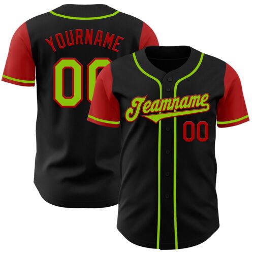 TwoTone0196 Custom Black Neon Green-Red Authentic Two Tone Baseball Jersey