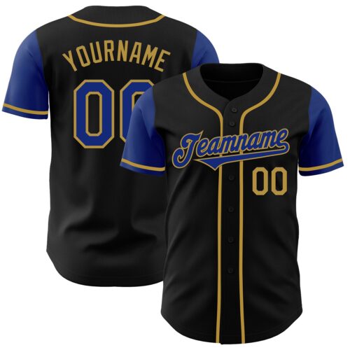 TwoTone0203 Custom Black Royal-Old Gold Authentic Two Tone Baseball Jersey