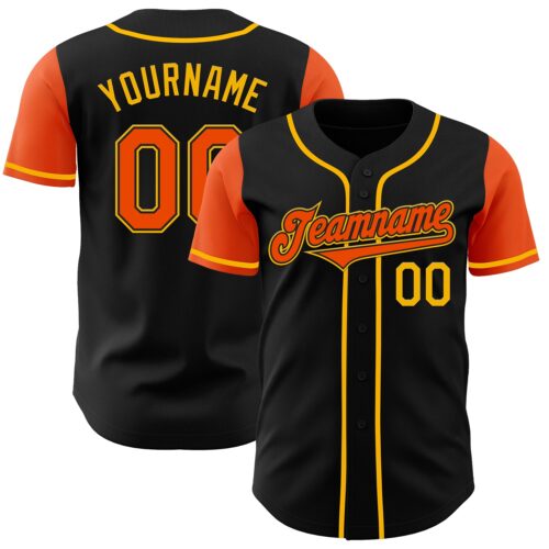 TwoTone0208 Custom Black Orange-Gold Authentic Two Tone Baseball Jersey