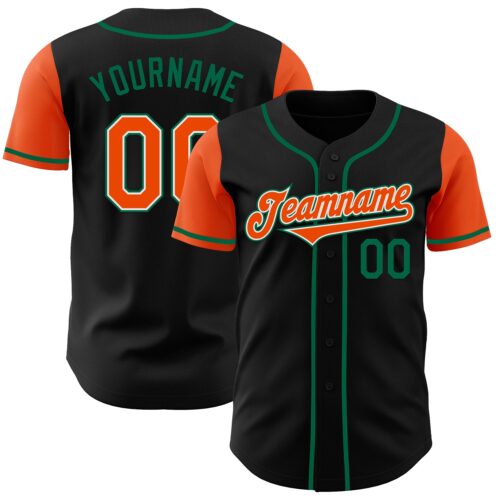 TwoTone0211 Custom Black Orange-Kelly Green Authentic Two Tone Baseball Jersey