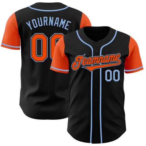 TwoTone0212 Custom Black Orange-Light Blue Authentic Two Tone Baseball Jersey