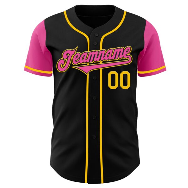 Custom Black Pink-Yellow Authentic Two Tone Baseball Jersey