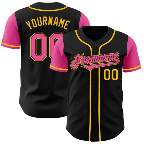 TwoTone0217 Custom Black Pink-Yellow Authentic Two Tone Baseball Jersey