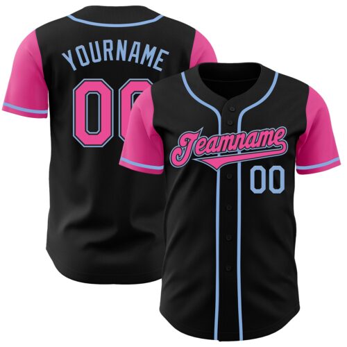 TwoTone0221 Custom Black Pink-Light Blue Authentic Two Tone Baseball Jersey