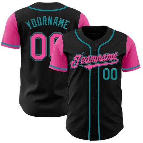 TwoTone0222 Custom Black Pink-Teal Authentic Two Tone Baseball Jersey
