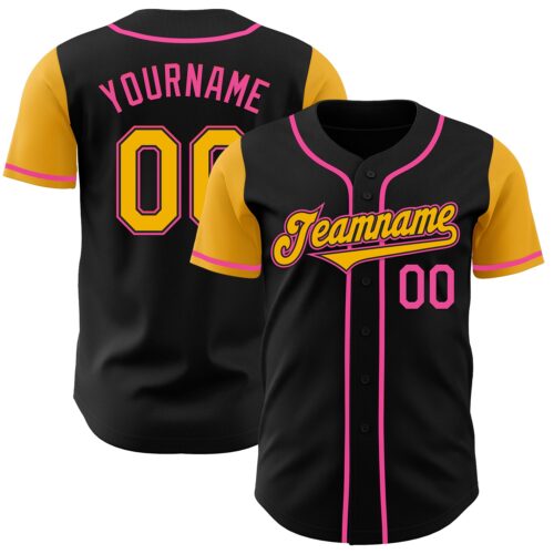 TwoTone0229 Custom Black Gold-Pink Authentic Two Tone Baseball Jersey