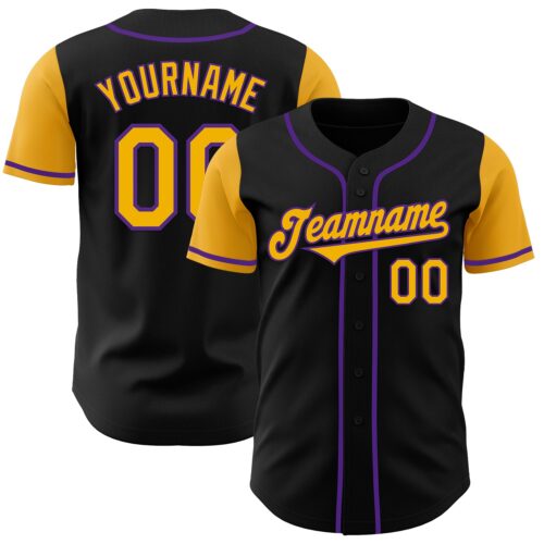 TwoTone0230 Custom Black Gold-Purple Authentic Two Tone Baseball Jersey