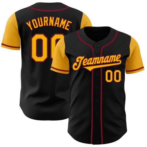 TwoTone0231 Custom Black Gold-Crimson Authentic Two Tone Baseball Jersey